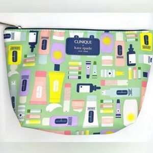 Clinique-Kate Spade Green and Pink Cosmetic Bag with Playful Design NWOT